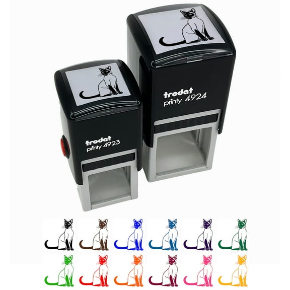 Smart Siamese Cat Self-Inking Rubber Stamp Ink Stamper - Black Ink - Small 1 Inch