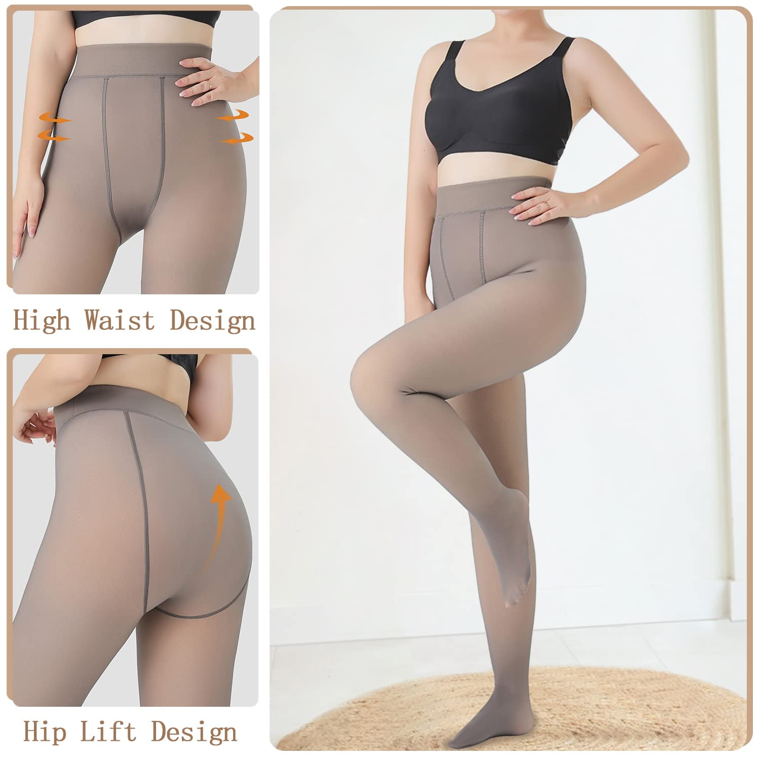 Women Fleece Lined Tights 2023 Sheer Fake Translucent Winter Thermal  Pantyhose Opaque Warm Thick High Waist Leggings at  Women's Clothing  store