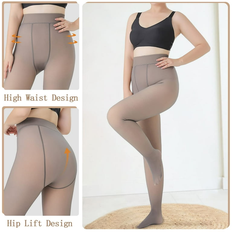 Fake Translucent Warm Pantyhose See Through Thermal Winter Tights Nude  Lined Translucent Leggings