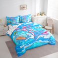thumbnail image 2 of Castle Fairy Cute Cartoon Summer Surf Girl 7-Piece Twin Bedding,Shark Palm Bubble Kids Beach Art Bedding Comforter Set,Bright Cyan,Reversible, 2 of 7