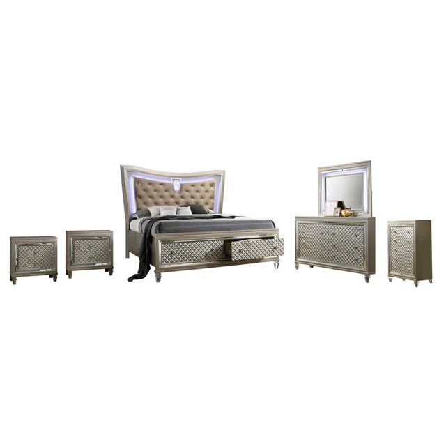 Champagne Silver Wood 6pc Bedroom Set in California King