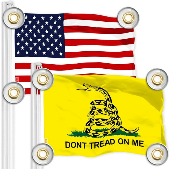 G128 USA & Gadsden Flag Combo, 3x5 ft Each, LiteWeave 150D Polyester, Printed, Brass Grommets