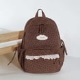 thumbnail image 3 of Corduroy Backpack, Polka Dot School Backpack with Bowknot, Lace Trim Schoolbag for Travel Shopping Outdoor, Brown, 3 of 6