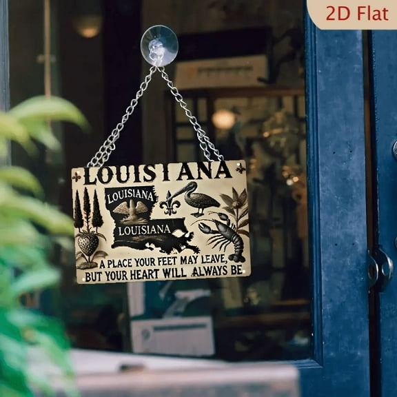1pc Vintage Louisiana Themed Aluminum Wall Decor Sign - A Place Your Feet May Leave, But Your Heart Will Always Be - Home & Bar Decorative Plaque, 8x12 inches