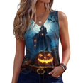 thumbnail image 2 of Hearthz Halloween Women's Tank Tops Pumpkin Graphic Women Sleeveless Tops V Neck Pleated Tunic Tops for Women, 2 of 5