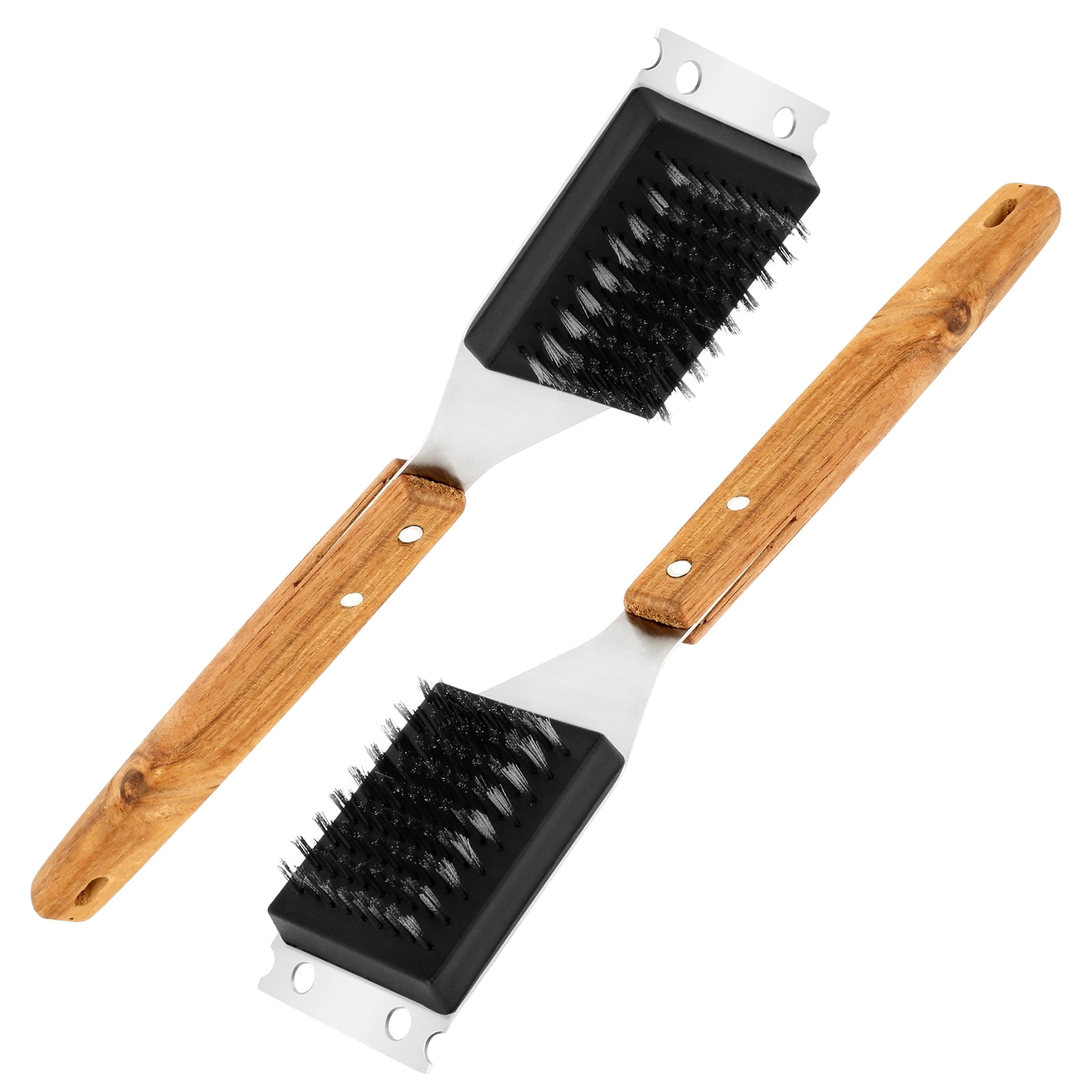 Grill Brush And Scraper 2 Pcs 15 Inch Stainless Steel Bristles Wood Handle BBQ Cleaner (asshown )