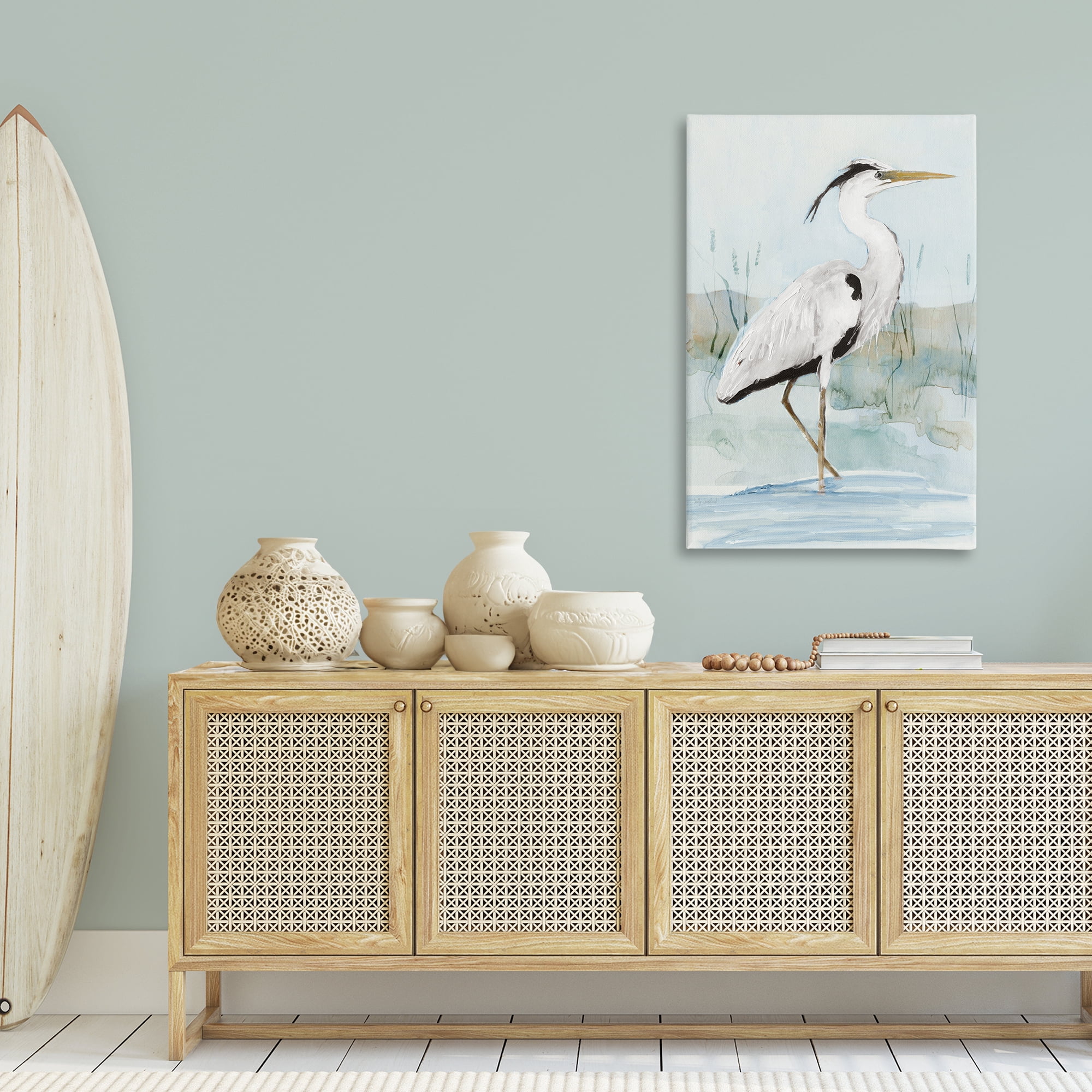 Stupell Industries Stepping White Egret Animals Painting Wrapped Canvas Art Print Wall Art, 30 x 45