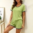 thumbnail image 4 of WIZUTIZ Women's Solid Color Crew Neck Short Sleeve Shorts Pajama Set Soft Modal Cotton Loungewear Comfy Sleepwear Casual 2 Piece Lounge Set, 4 of 6