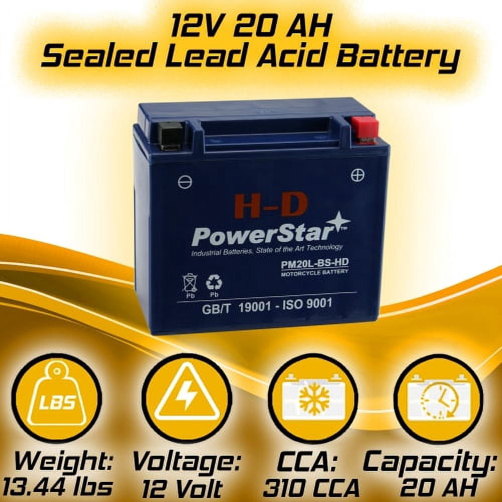 PowerStar Energizer ETX20HL AGM Motorcycle and ATV 12V Battery, 310 Cold Cranking Amps and 18 Ah