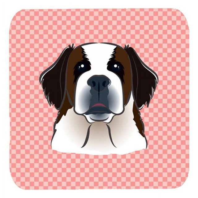 Carolines Treasures BB1246FC 3.5 x 3.5 In. Checkerboard Pink Saint Bernard Foam Coasters- Set Of 4