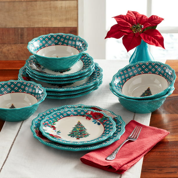 The Pioneer Woman Wishful Winter 12-Piece Ceramic Holiday Dinnerware ...