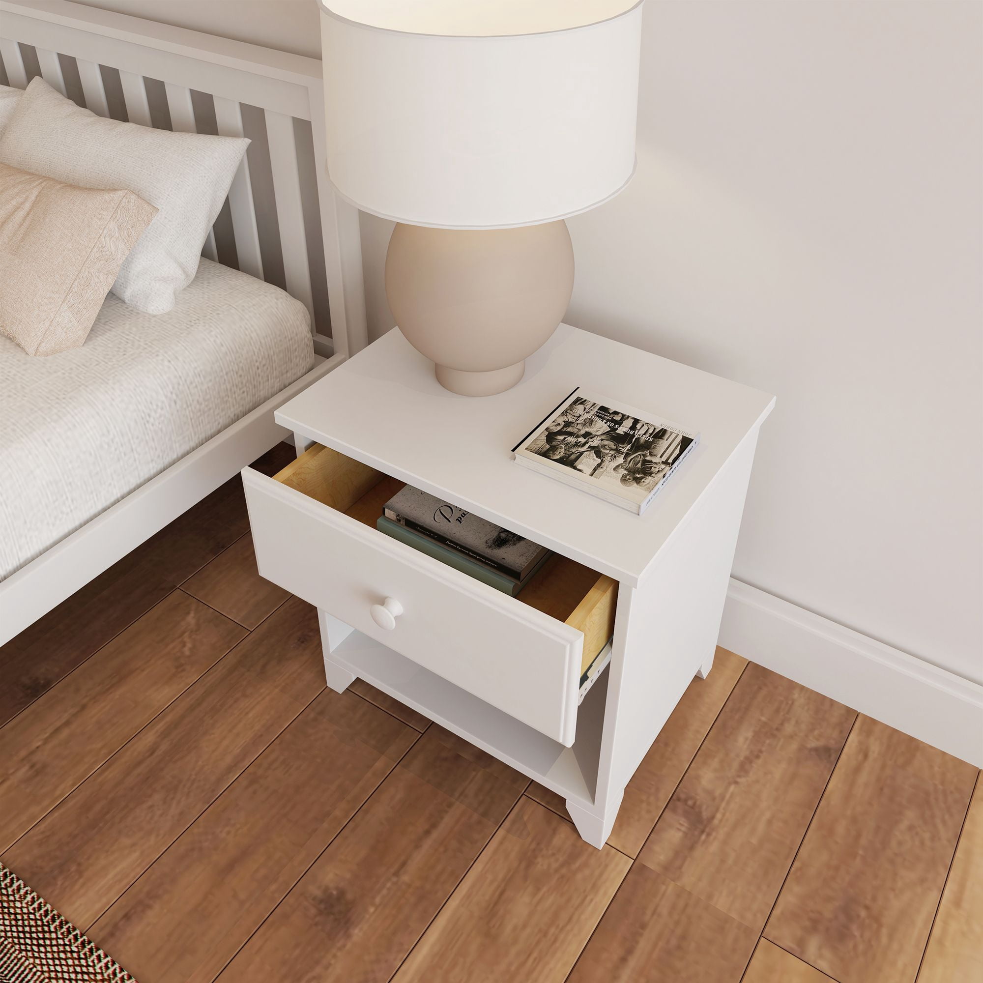 Plank+Beam Solid Wood Nightstand with 1 Drawer for Bedroom
