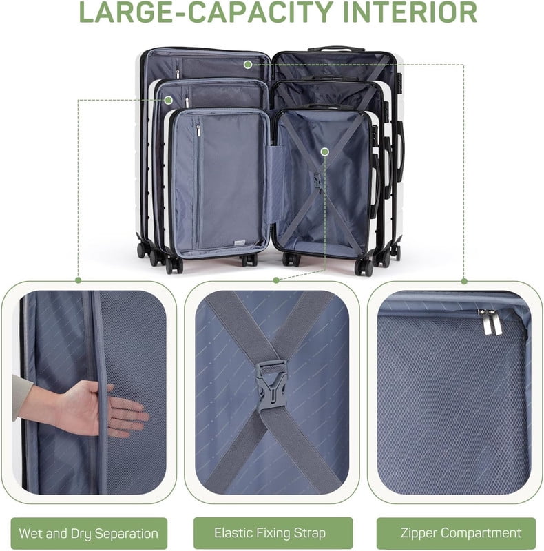 TINKLE WELL Expandable Hardshell Suitcase, 20" Lightweight Carry on Luggage, TSA Lock Hard Shell Luggage with 360° Smooth Spinner Wheels, White
