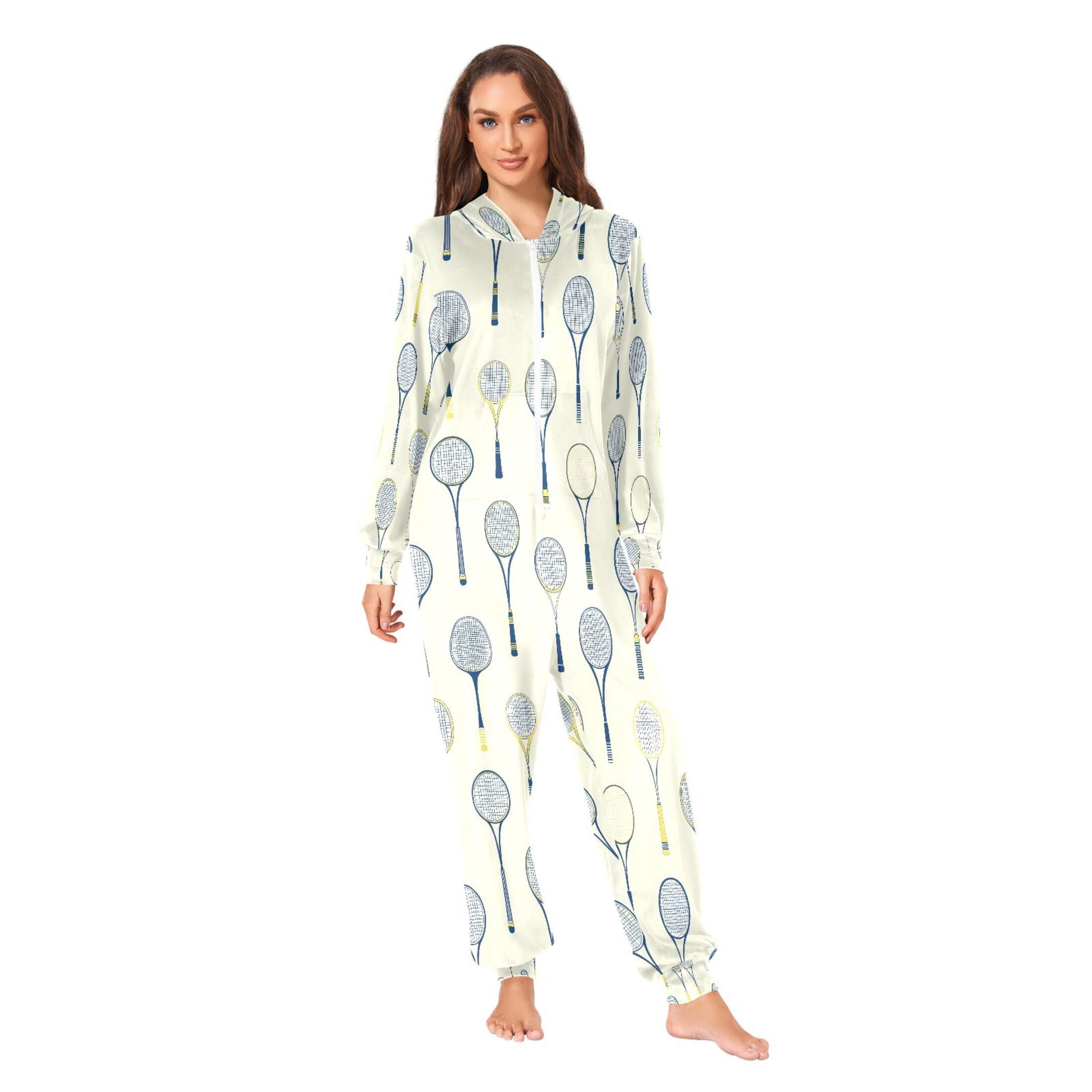 Adult Christmas Onesie Tennis Adult Zipper One-Piece Pajamas Unisex Pajamas with Pockets