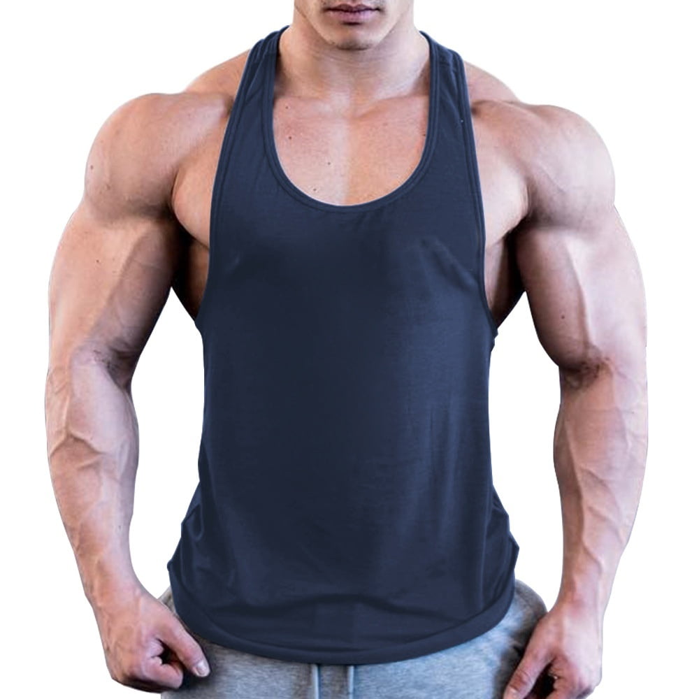 YAKER Men's Gym Tank Tops Y-Back Workout Muscle Tee Athletic Workout Fitness Vest T-Shirts 