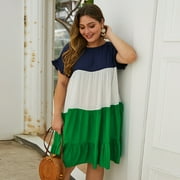 Summer Dresses for Women Maxi Dress Plus Size Fashion Cotton Dress Short Sleeve Patchwork Dress