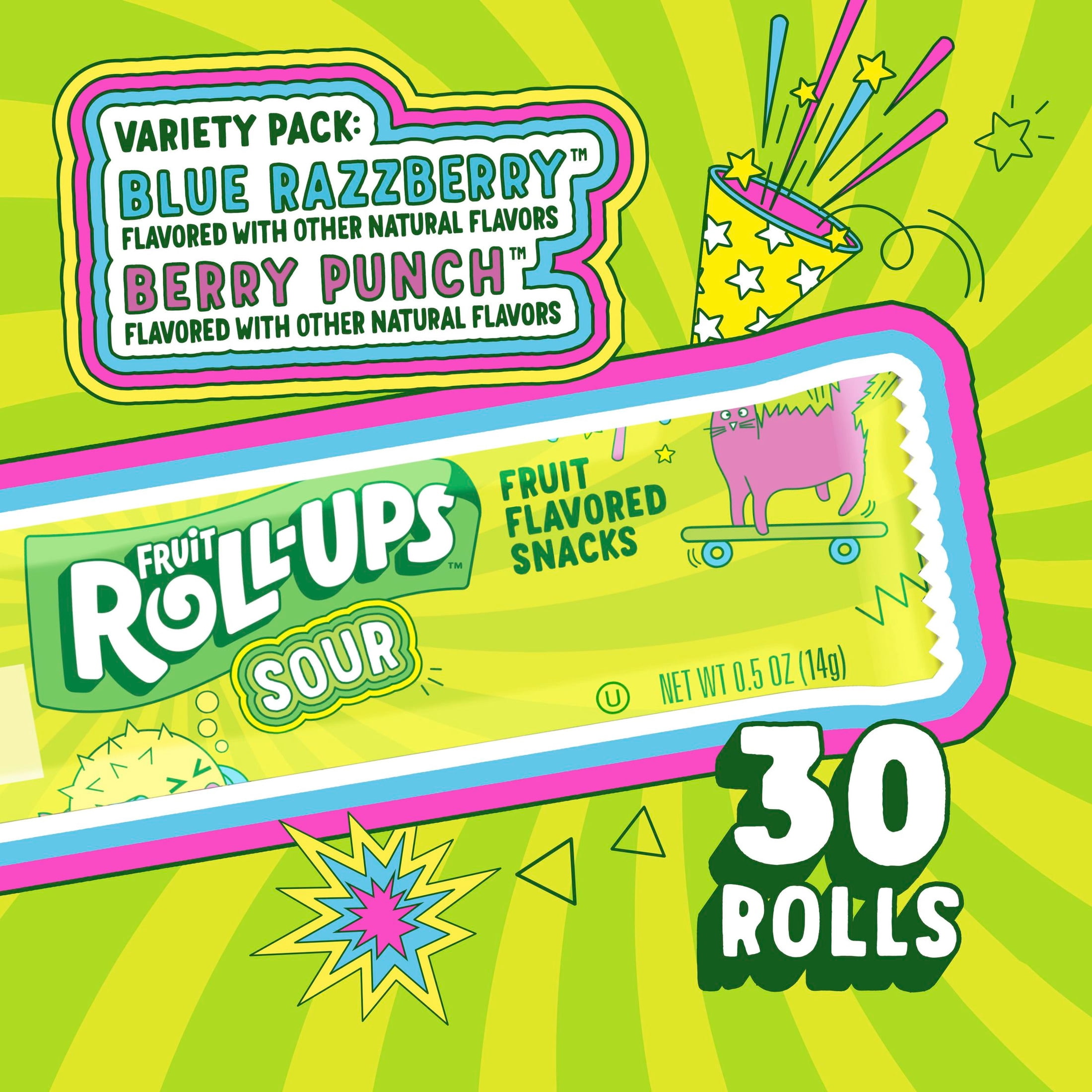 (6 pack) Fruit Roll-Ups Sour Fruit Flavored Snacks, Variety Pack, 15 oz (30 Count)