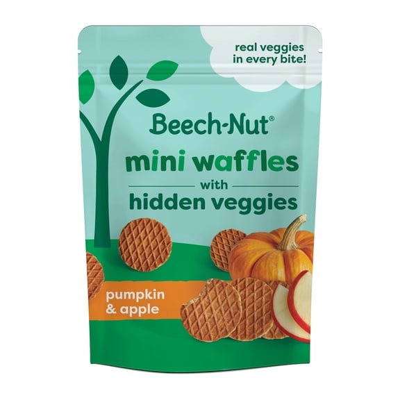 Beech-Nut Mini Waffles with Hidden Veggies Toddler Snack, Pumpkin Apple, 3.2 oz Bag