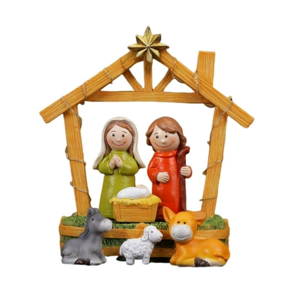 nvzhuang Christmas Nativity Scene Ornament Battery Light Holy Family Statue Decoration for Home Holiday