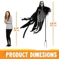 thumbnail image 3 of Joyfy 7.8 Ft(93.6 in) Halloween Grim Reaper Decorations Outdoor, Rotatable Flying Scream Scarecrow Skeleton Ghosts Decor for Graveyard Haunted House Props, Garden, Porch, Yard Lawn, 3 of 6