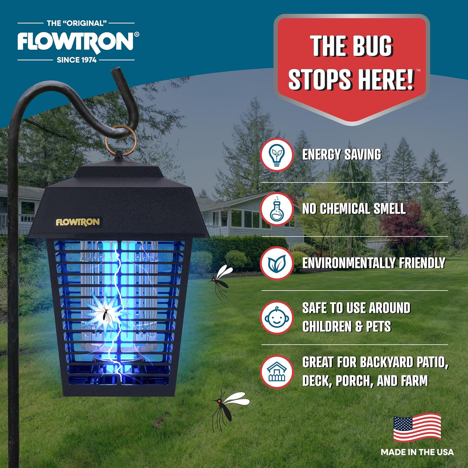 Flowtron Electric Bug Zapper, 15W UV, 5600V Shock Grid, Black photo 2
