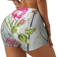 thumbnail image 2 of Naloa Vintage Wood Background with Floral Biker Shorts for Women Seamless Scrunch Short Women’s Yoga Shorts for Gym Running Sport Shorts - Large, 2 of 9