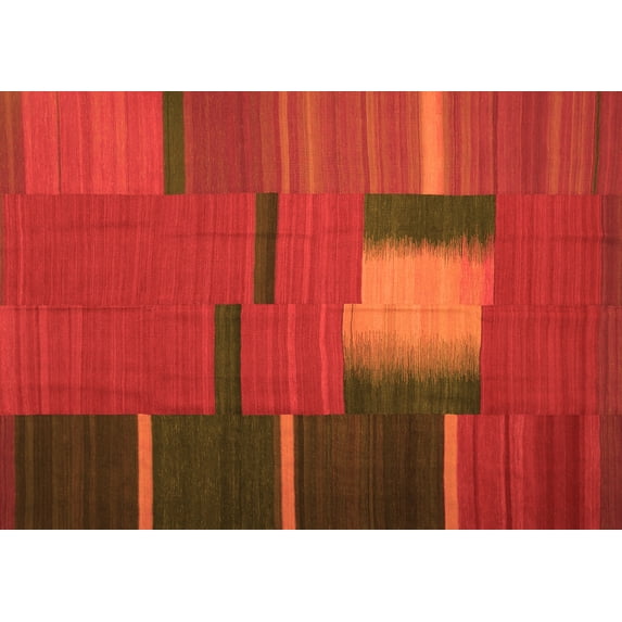 Ahgly Company Indoor Rectangle Abstract Orange Contemporary Area Rugs, 4' x 6'