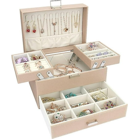 Jewelry Box 3 Layers Large Jewelry Box Large Jewelry Organizer with Drawer for Bracelets Earrings Rings Necklaces Watches White Walmart