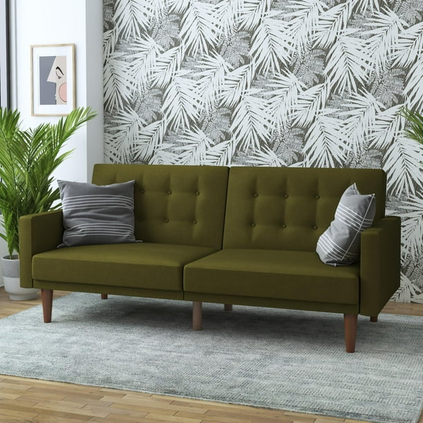 Eye Wimberly Upholstered Futon Split Back Design Convertible Sofa Lounger And Bed Olive Green Linen Com Eye Wimberly Upholstered Futon, Green Leather Sleeper Sofa