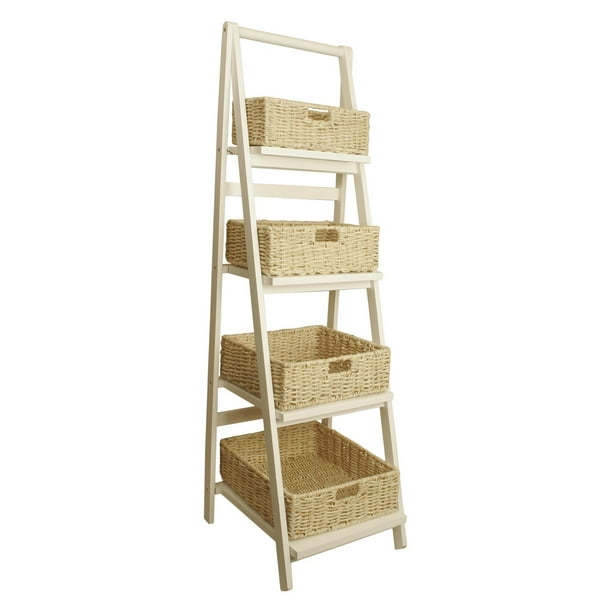 Wald Import Ladder Shelf with Storage Baskets