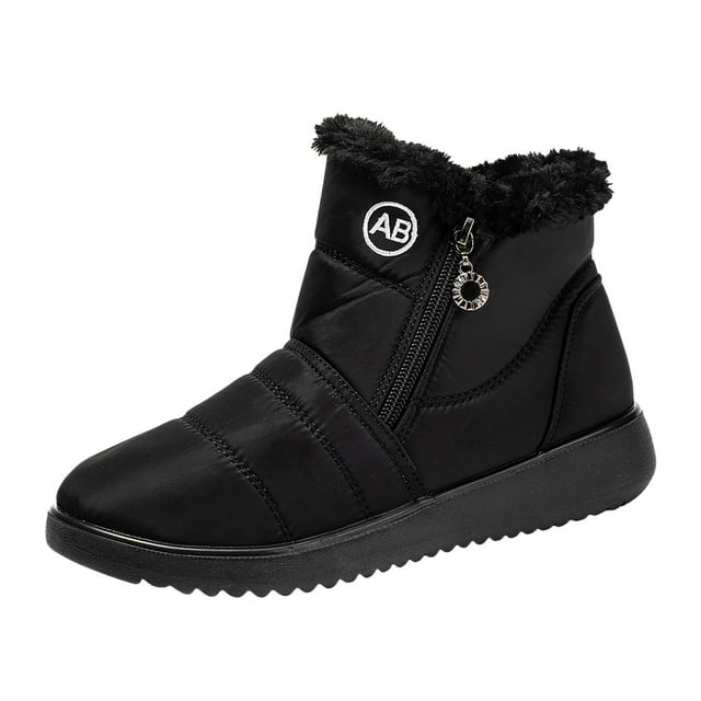Bottes de Neige Plates à Fermeture Éclair pour Femmes, Larges, Confortables, Courtes, Chaudes et à la Mode