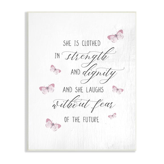 Stupell Industries She Laughs Without Fear Motivational Phrase Pink Butterflies Inspirational Painting Unframed Art Print Wall Art, 10 x 15