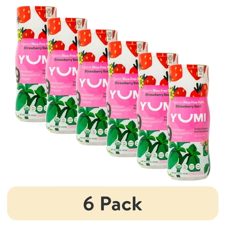 (6 pack) YUMI Organic Stage 3 Strawberry & Basil Puffs, 1.5 oz/cannister