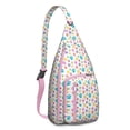 thumbnail image 1 of Floral Bone Sling Backpack - Whimsical Dog Lover Design, Fashionable Crossbody Pack for Travel, 1 of 4