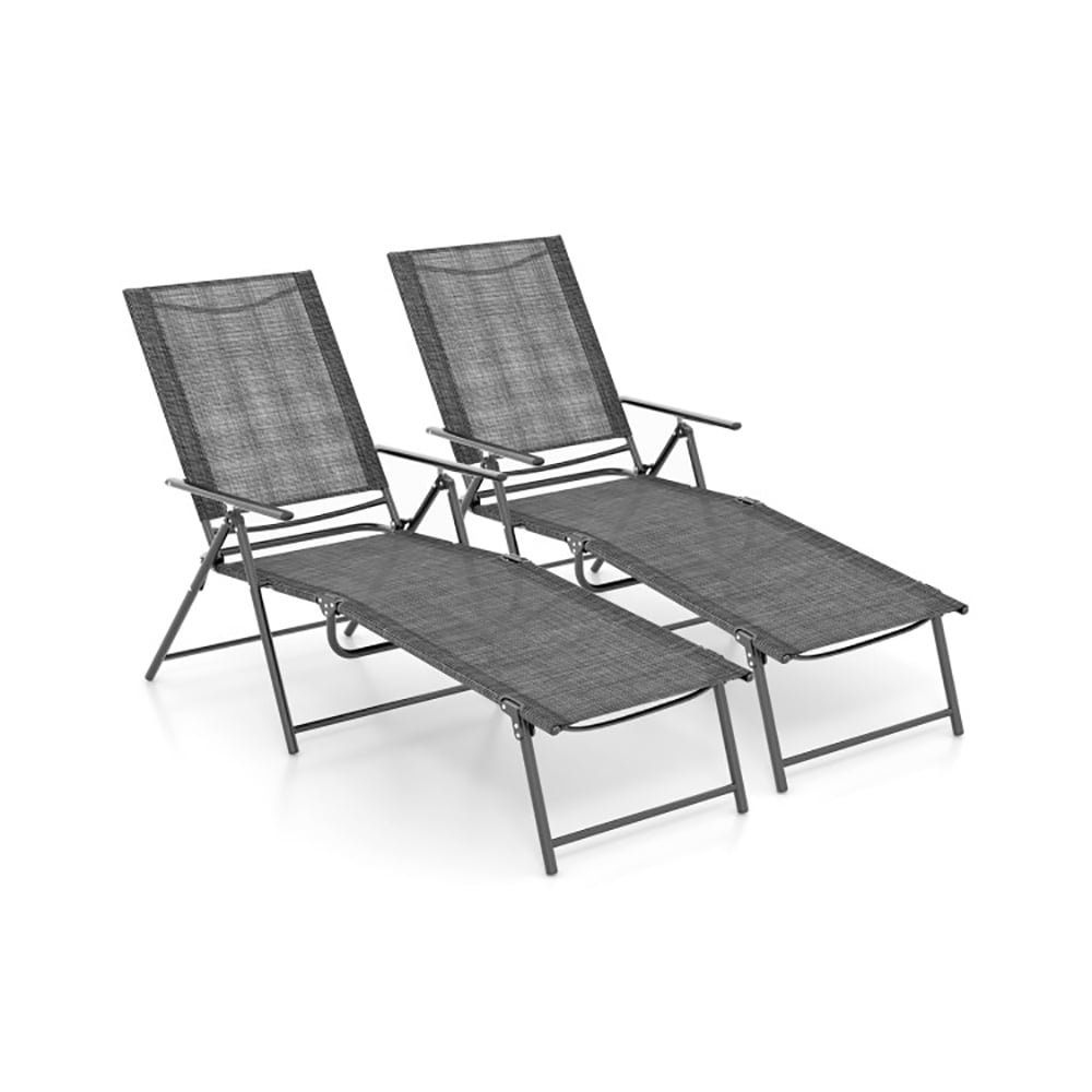Aimee Lii 2 Piece Patio Folding Chaise Lounge Chairs Recliner with 6-Level Backrest, Patio Loungers, Gray