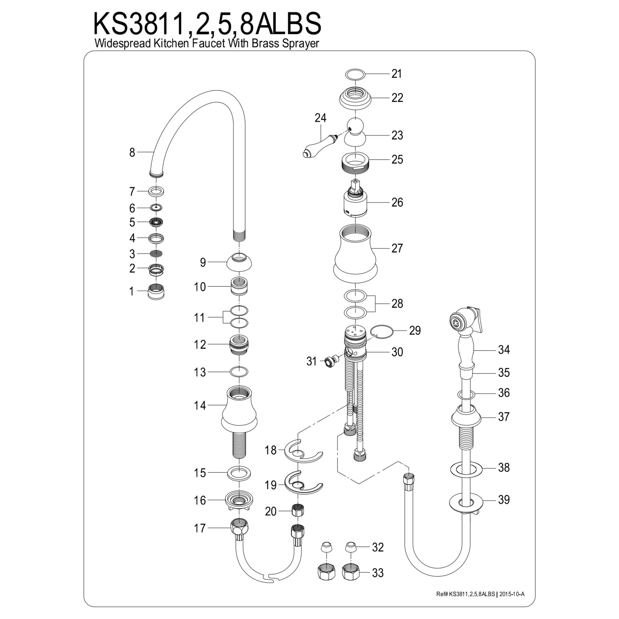 Kingston Brass KS3811ALBS Restoration Single-Handle 3-Hole Widespread Kitchen Faucet with Brass Sprayer in Polished Chrome