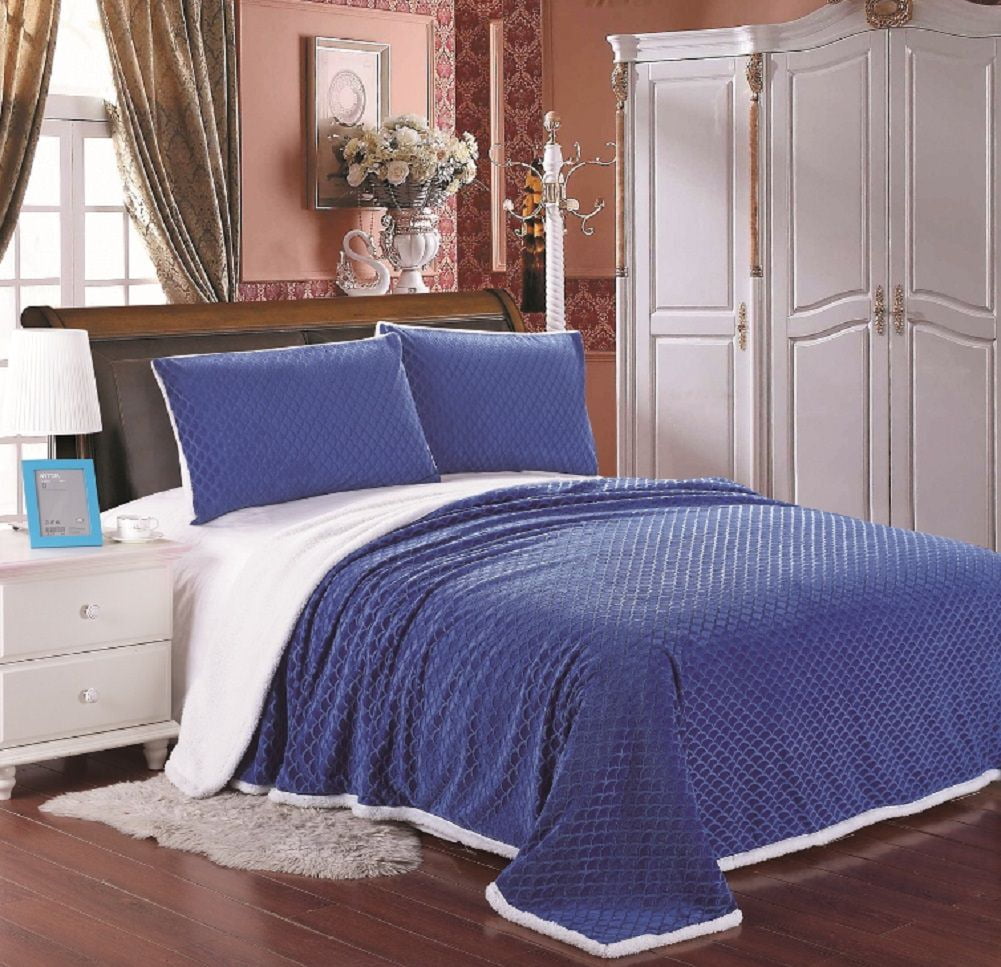 Lush Elegance King Size Dragon Scale Reversible Sherpa Blanket (102" x 86") Blue