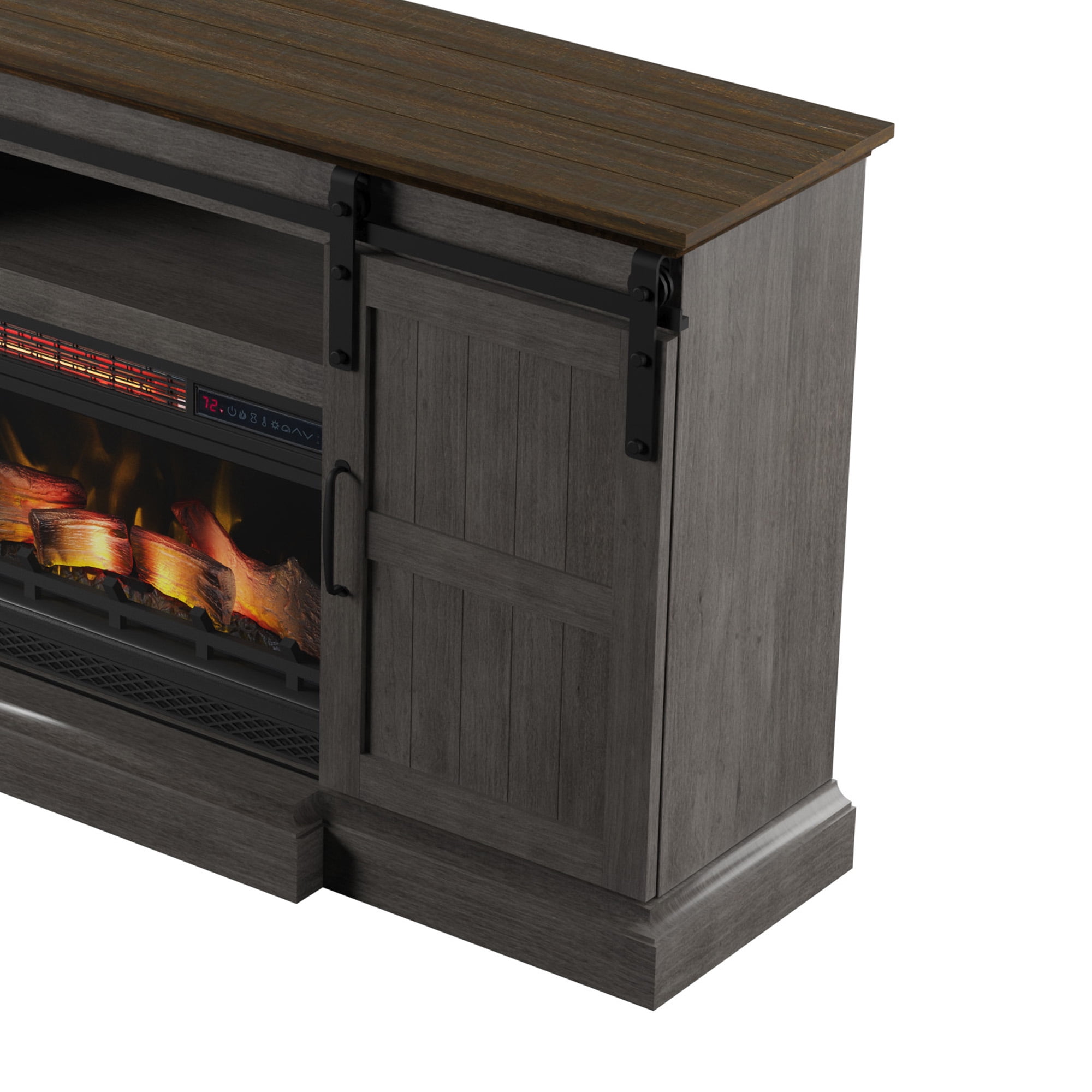 Twin Star Home Sliding Barn Door TV Stand for TVs up to 70” with Electric Fireplace in Gray