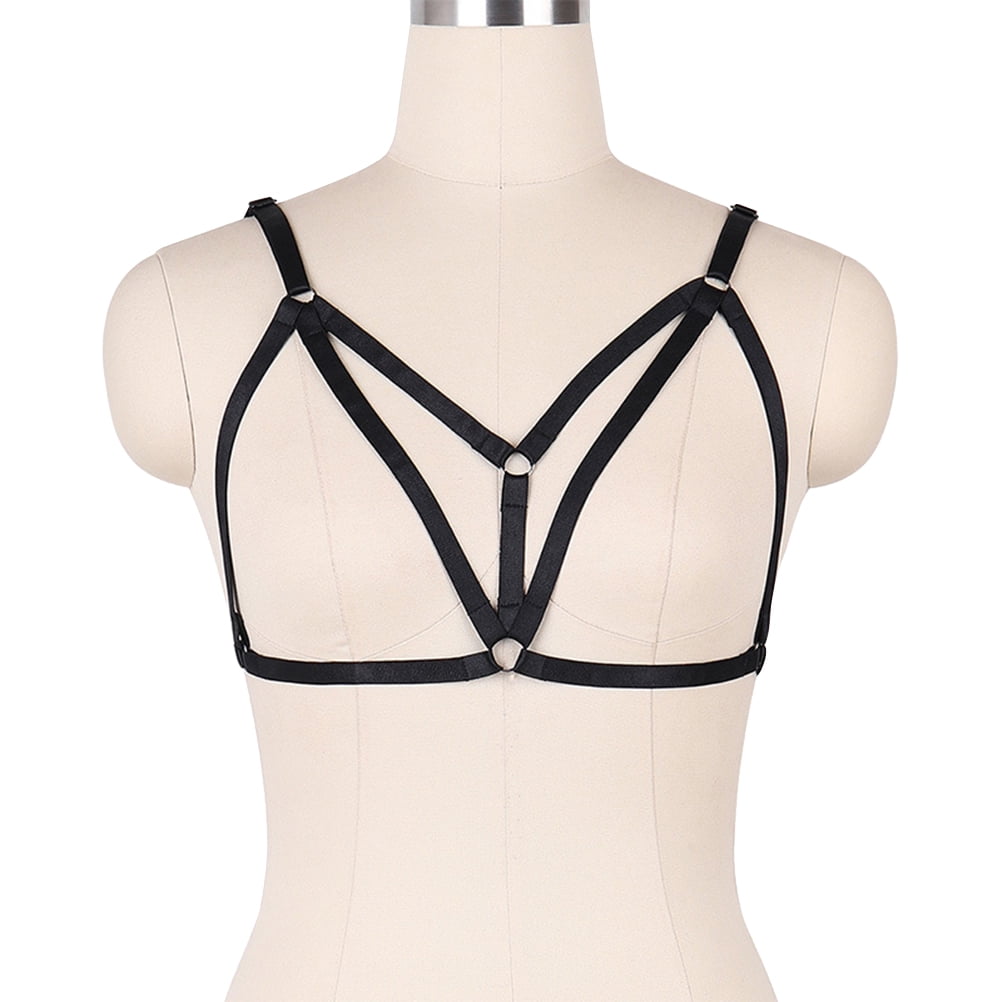 Pixnor Alluring Women Harness Bra Elastic Strappy Hollow Out Bra