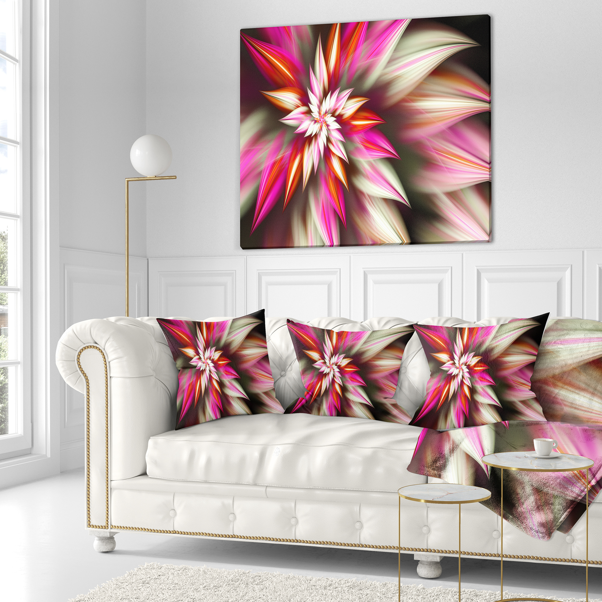 Designart Exotic Red Fractal Spiral Flower - Abstract Throw Pillow - 16x16