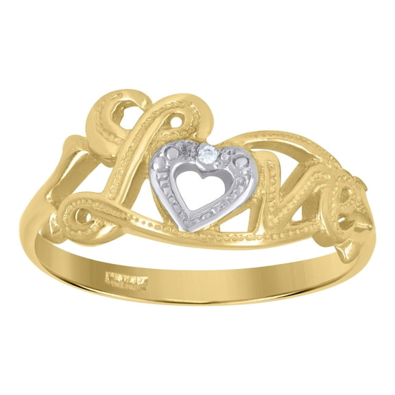 10kt 10k Two-Tone Gold Womens Cubic-Zirconia Love Heart Ring