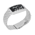 thumbnail image 2 of LED Watch Double Open Stainless Steel Buckle Metal Strap Rectangular Dial Digital Wristwatch for Outdoor Activities Silver, 2 of 14