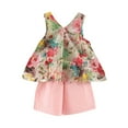 thumbnail image 5 of XFHLMJFF Girls Summer Outfits Cute Casual Kids Fly Sleeve Cartoon Print Princess Headbands Floral Vest Top Shorts Two Pieces Set Leisure Suit, 5 of 9