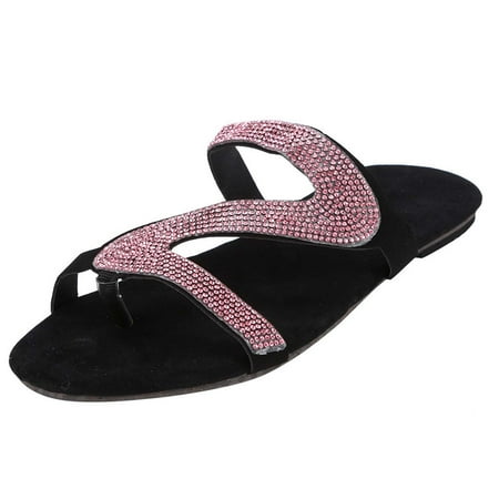 

Floleo Women s Shoes Deals Summer Casual Solid Crystal Roman Plus-size Flat Slippers Sandals Shoes