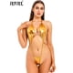 thumbnail image 2 of Traje de baño mini micro sexy para mujer, brillante, con cuello halter, cordones, sin espalda, lencería, traje de baño con cuello halter y cordones, sin espalda, 2 of 5