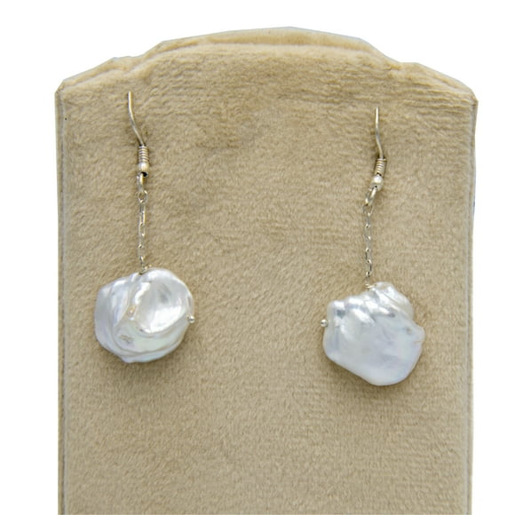 De Kulture Works Natural Baroque Curved Pearl Silver Plated Brass Chain Dangler Hook Earring Jewelry