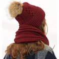 thumbnail image 5 of Yutdeng - Conjunto de punto con bufanda y guantes para pantalla táctil para mujer, 3 piezas, gorro cálido de invierno con forro polar y pompón, manoplas térmicas elásticas suaves para, 5 of 5