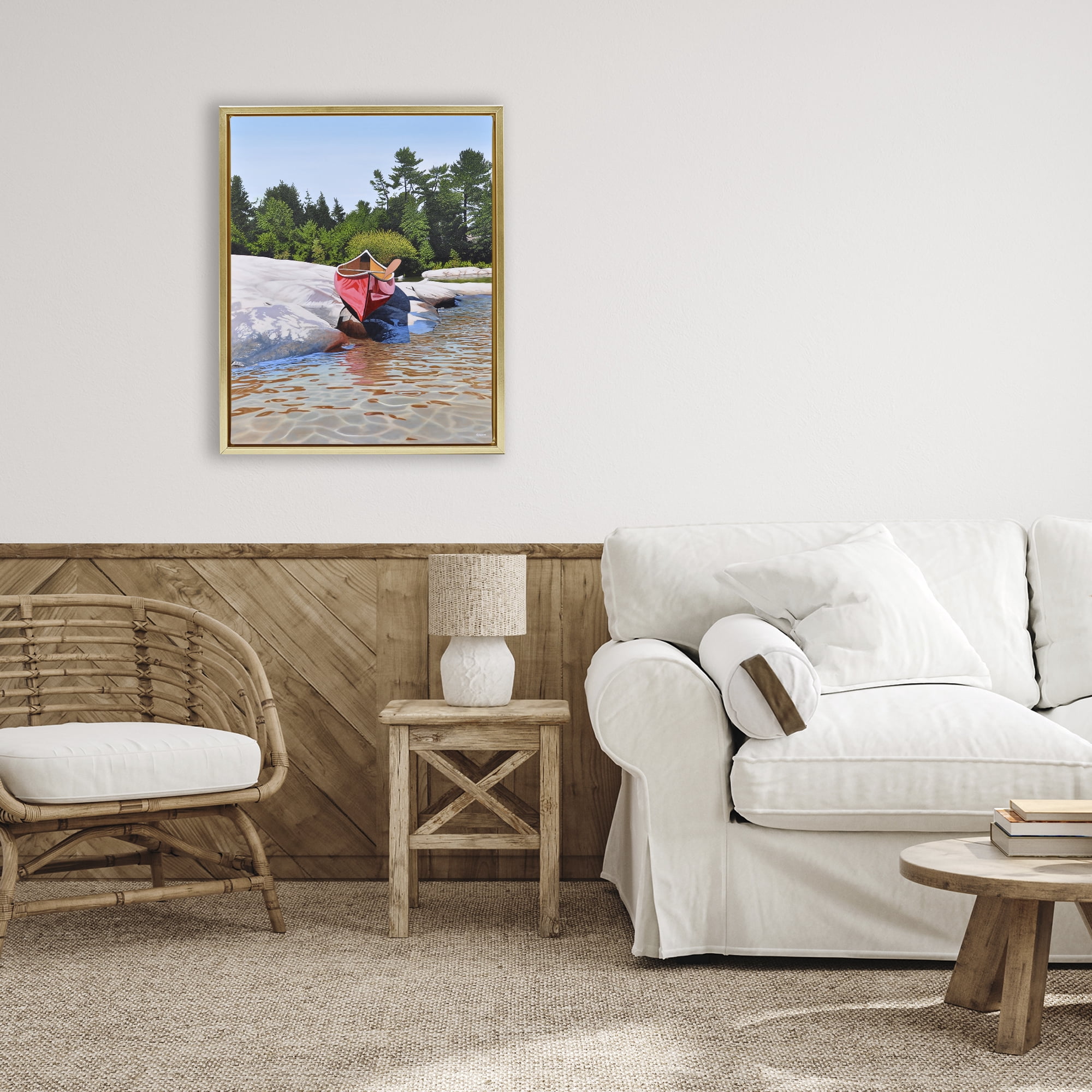 Stupell Industries Canoe at Water's Edge Gold Framed Floater Canvas Wall Art, design by Kenneth M Kirsch