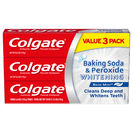 Colgate Baking Soda and Peroxide Whitening Toothpaste, Brisk Mint, 3 Pack