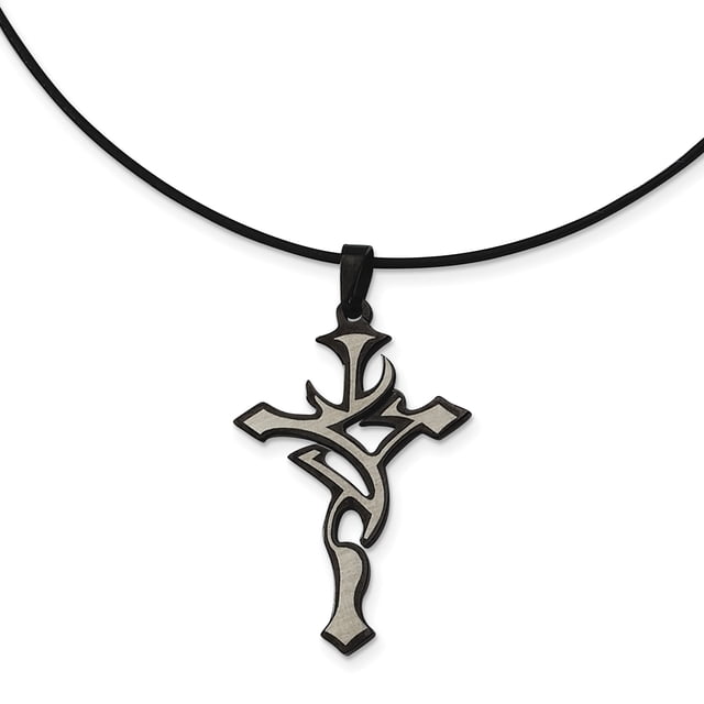 Collier Croix en Acier Inoxydable Plaqué Noir et Gris 18 Po